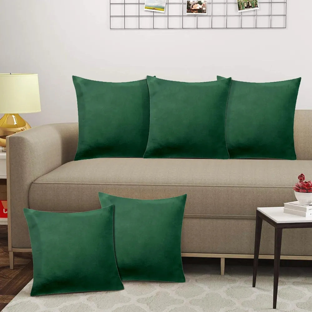 Cloth Fusion Velvet Sofa Cushion Cover Set of 5, Luxurious Cushion Cover Set 16-inch x 16 inch for Home Decor